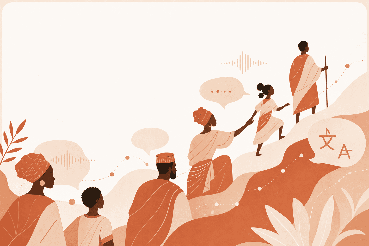 Illustration of contributors building African language datasets together